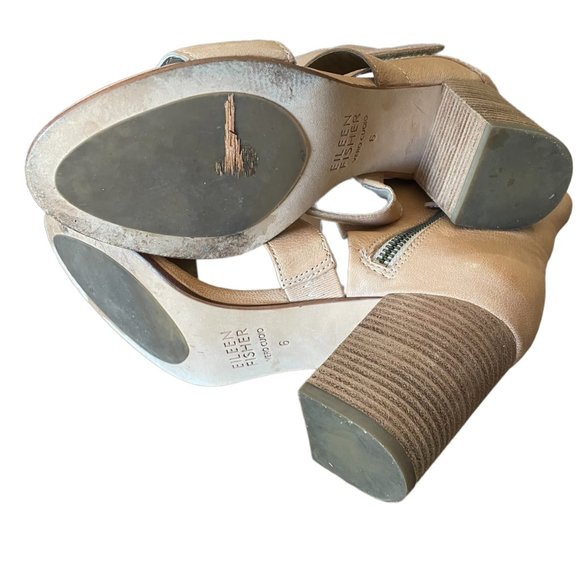 Eileen Fisher Creamy Tan Strappy Stacked Heels with Ankle Wrap Size 6 - Picture 8 of 9